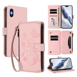 For iPhone X / XS Butterfly Love Flower Multi-card Zipper Wallet Leather Phone Case(Pink)