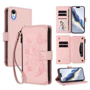 For iPhone XR Butterfly Love Flower Multi-card Zipper Wallet Leather Phone Case(Pink)