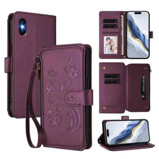 For iPhone XS Max Butterfly Love Flower Multi-card Zipper Wallet Leather Phone Case(Dark Purple)