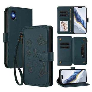 For iPhone XS Max Butterfly Love Flower Multi-card Zipper Wallet Leather Phone Case(Dark Green)