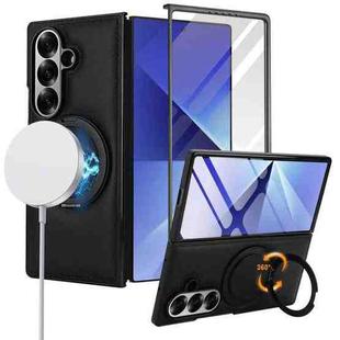 For Samsung Galaxy Z Fold7 5G Folding Rotation Holder MagSafe Film Integrated Leather Phone Case(Black)