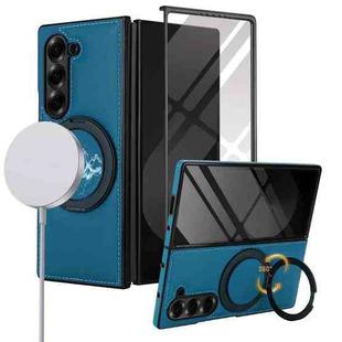 For Samsung Galaxy Z Fold5 Folding Rotation Holder MagSafe Film Integrated Leather Phone Case(Blue)
