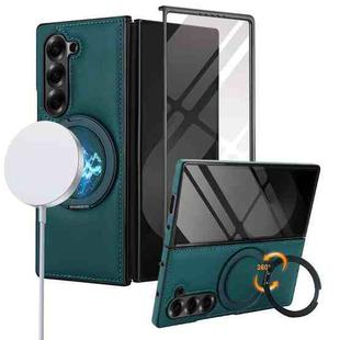 For Samsung Galaxy Z Fold5 Folding Rotation Holder MagSafe Film Integrated Leather Phone Case(Green)