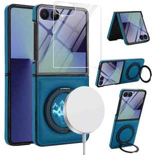 For Samsung Galaxy Z Flip7 5G Folding Rotation Holder MagSafe Film Integrated Leather Phone Case(Blue)