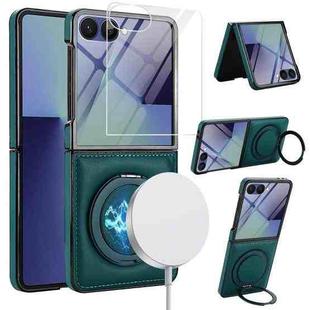 For Samsung Galaxy Z Flip7 5G Folding Rotation Holder MagSafe Film Integrated Leather Phone Case(Green)