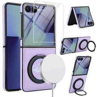 For Samsung Galaxy Z Flip7 5G Folding Rotation Holder MagSafe Film Integrated Leather Phone Case(Light Purple)