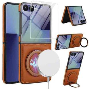 For Samsung Galaxy Z Flip7 5G Folding Rotation Holder MagSafe Film Integrated Leather Phone Case(Brown)