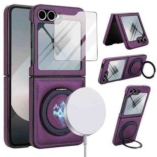 For Samsung Galaxy Z Flip6 Folding Rotation Holder MagSafe Film Integrated Leather Phone Case(Dark Purple)