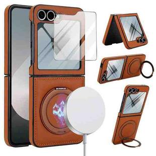 For Samsung Galaxy Z Flip6 Folding Rotation Holder MagSafe Film Integrated Leather Phone Case(Brown)