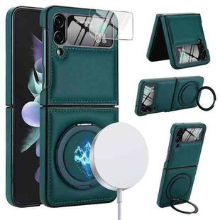 For Samsung Galaxy Z Flip4 Folding Rotation Holder MagSafe Film Integrated Leather Phone Case(Green)