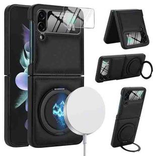 For Samsung Galaxy Z Flip3 5G Folding Rotation Holder MagSafe Film Integrated Leather Phone Case(Black)