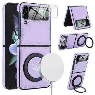 For Samsung Galaxy Z Flip3 5G Folding Rotation Holder MagSafe Film Integrated Leather Phone Case(Light Purple)