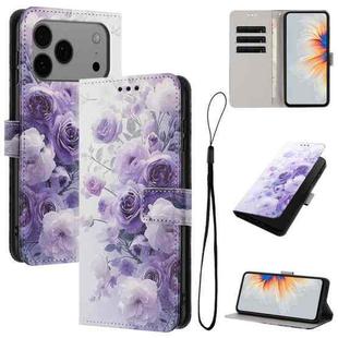 For iPhone 17 Pro Max Color Drawing Pattern Leather Phone Case(Purple Rose)