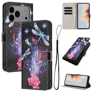 For iPhone 17 Pro Max Color Drawing Pattern Leather Phone Case(Dragonfly)