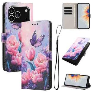 For iPhone 17 Pro Color Drawing Pattern Leather Phone Case(Pink Butterfly)