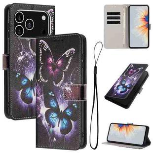 For iPhone 17 Pro Color Drawing Pattern Leather Phone Case(Two Butterflies)