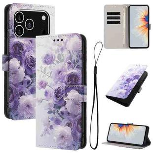 For iPhone 17 Pro Color Drawing Pattern Leather Phone Case(Purple Rose)
