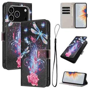 For iPhone 17 Pro Color Drawing Pattern Leather Phone Case(Dragonfly)