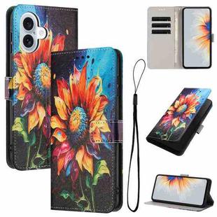 For iPhone 17 Color Drawing Pattern Leather Phone Case(Sunflower)