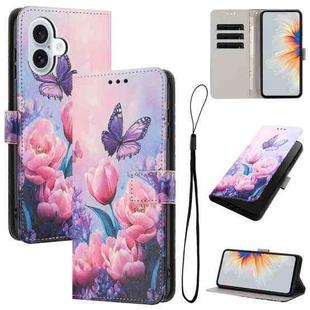 For iPhone 17 Color Drawing Pattern Leather Phone Case(Pink Butterfly)