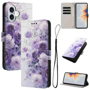 For iPhone 17 Color Drawing Pattern Leather Phone Case(Purple Rose)