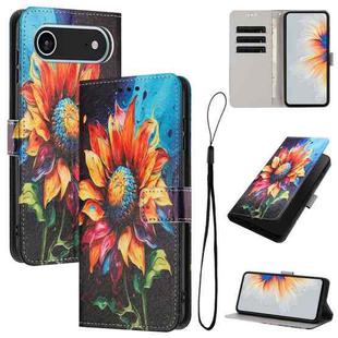 For iPhone 17 Air Color Drawing Pattern Leather Phone Case(Sunflower)