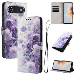 For iPhone 17 Air Color Drawing Pattern Leather Phone Case(Purple Rose)