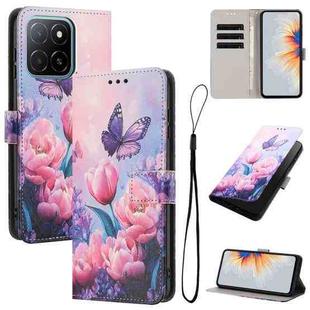 For Honor X6c 4G Color Drawing Pattern Leather Phone Case(Pink Butterfly)