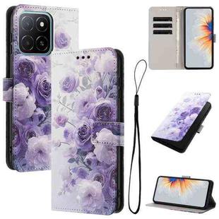 For Honor X6c 4G Color Drawing Pattern Leather Phone Case(Purple Rose)