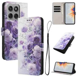 For Motorola Edge 60 Pro Color Drawing Pattern Leather Phone Case(Purple Rose)