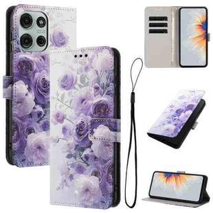 For Motorola Moto G56 5G Color Drawing Pattern Leather Phone Case(Purple Rose)