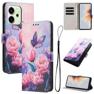 For OPPO Reno14 Pro 5G Global Color Drawing Pattern Leather Phone Case(Pink Butterfly)
