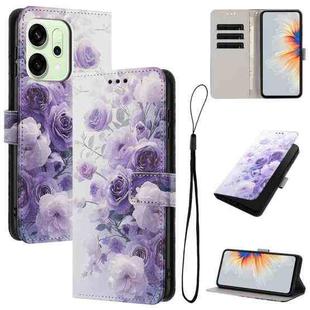 For OPPO Reno14 Pro 5G Global Color Drawing Pattern Leather Phone Case(Purple Rose)