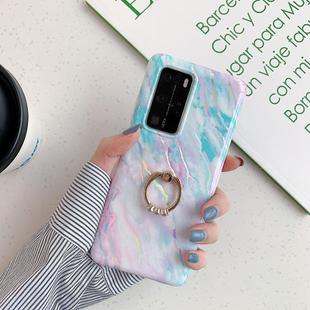 For Huawei P40 Laser Marble Pattern TPU Protective Case with Ring Holder(Rainbow)
