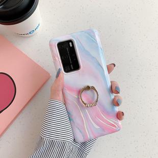 For Huawei P40 Pro / Pro+ Laser Marble Pattern TPU Protective Case with Ring Holder(Pink Floating Cloud)