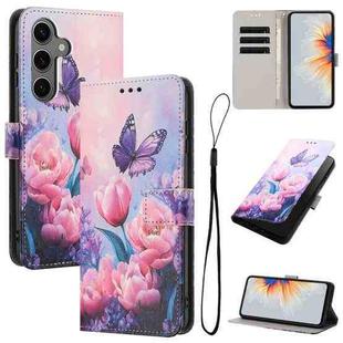 For Samsung Galaxy S25 FE 5G Color Drawing Pattern Leather Phone Case(Pink Butterfly)