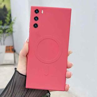 For Huawei P40 Solid Color Liquid Silicone MagSafe Magnetic Phone Case(Camellia Red)