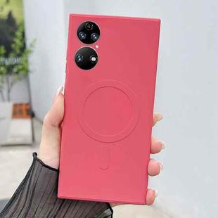 For Huawei P50 Pro Solid Color Liquid Silicone MagSafe Magnetic Phone Case(Camellia Red)
