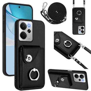 For Realme 14 / P3 5G / Neo7x Organ Card Bag Ring Holder Phone Case with Long Lanyard(Black)