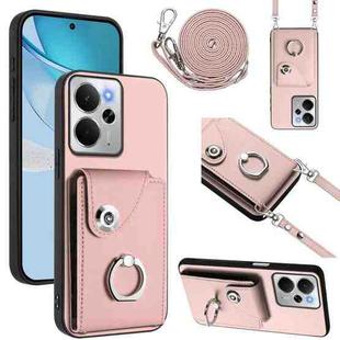 For Realme 14 / P3 5G / Neo7x Organ Card Bag Ring Holder Phone Case with Long Lanyard(Pink)