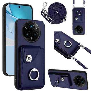 For Realme 14 Pro+ Organ Card Bag Ring Holder Phone Case with Long Lanyard(Blue)