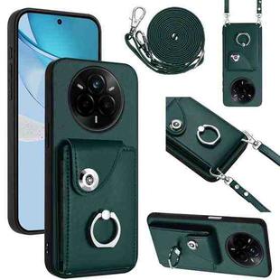 For Realme 14 Pro Organ Card Bag Ring Holder Phone Case with Long Lanyard(Green)