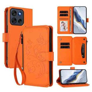 For Motorola Moto G56 5G Butterfly Love Flower Multi-card Zipper Wallet Leather Phone Case(Orange)