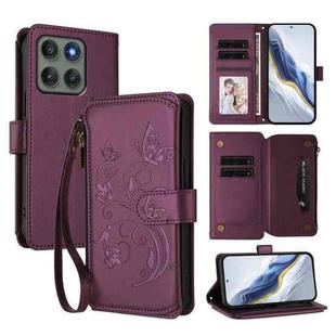 For Motorola Edge 60 Pro Butterfly Love Flower Multi-card Zipper Wallet Leather Phone Case(Dark Purple)