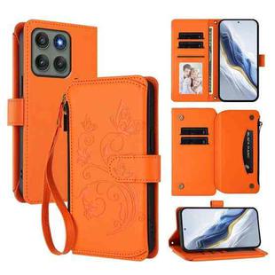 For Motorola Edge 60 Pro Butterfly Love Flower Multi-card Zipper Wallet Leather Phone Case(Orange)