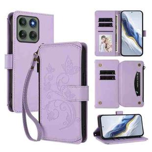 For Motorola Edge 60 Pro Butterfly Love Flower Multi-card Zipper Wallet Leather Phone Case(Light Purple)