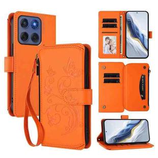 For Motorola Edge 60 Fusion 5G Butterfly Love Flower Multi-card Zipper Wallet Leather Phone Case(Orange)