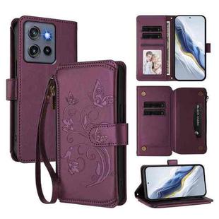 For Motorola Moto G Stylus 5G 2025 Butterfly Love Flower Multi-card Zipper Wallet Leather Phone Case(Dark Purple)