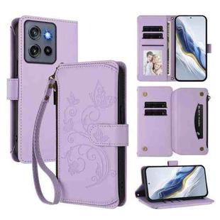 For Motorola Moto G Stylus 5G 2025 Butterfly Love Flower Multi-card Zipper Wallet Leather Phone Case(Light Purple)
