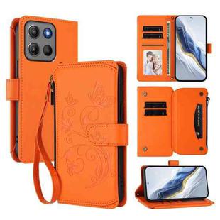 For Motorola Moto G15 / G15 Power Butterfly Love Flower Multi-card Zipper Wallet Leather Phone Case(Orange)